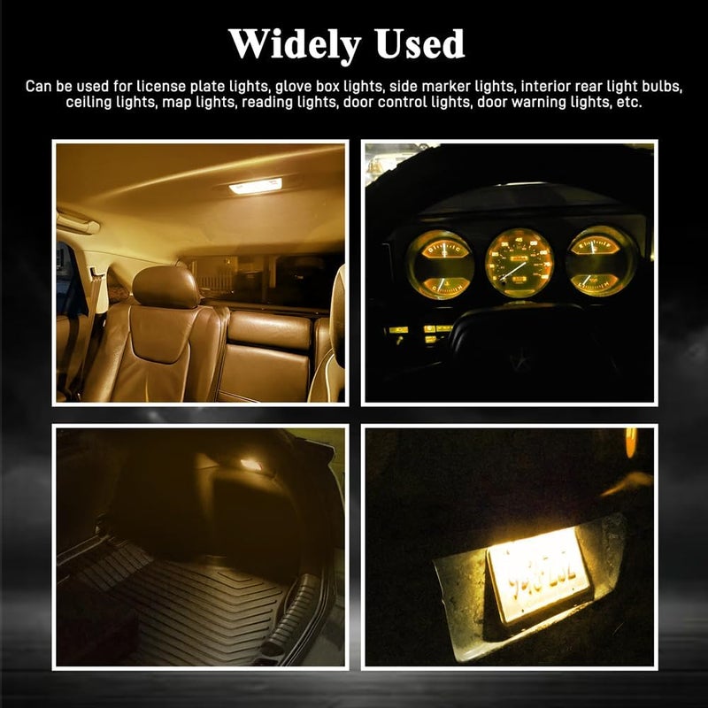RGOAANC 30 PCS 194 LED Car Bulb, 194 LED Light Bulb White 6000K, 168 2825 W5W T10 Wedge COB LED Replacement Bulbs Error Free for Car Dome Map Door Courtesy License Plate (Yellow) - Image 4